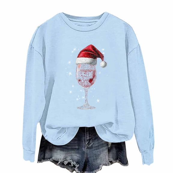 Maplenight Christmas Sweatshirts for Women Casual Crew Neck Pullover Sweatshirts Holiday Vacation Graphic Tees Tops