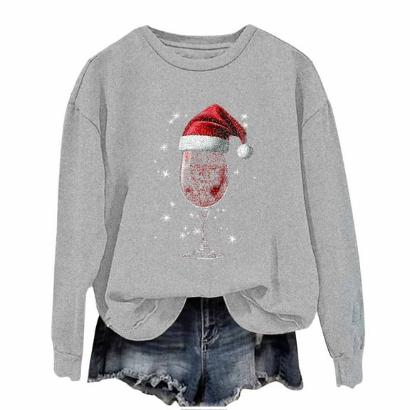 Maplenight Christmas Sweatshirts for Women Casual Crew Neck Pullover Sweatshirts Holiday Vacation Graphic Tees Tops