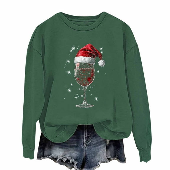 Maplenight Christmas Sweatshirts for Women Casual Crew Neck Pullover Sweatshirts Holiday Vacation Graphic Tees Tops