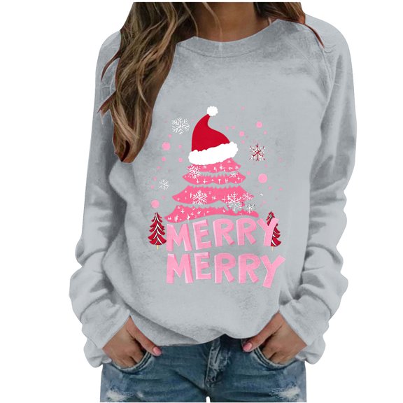 Maplenight Christmas Sweatshirts for Women Holiday Vacation Long Sleeve Shirts Xmas Graphic Crew Neck Sweatshirts