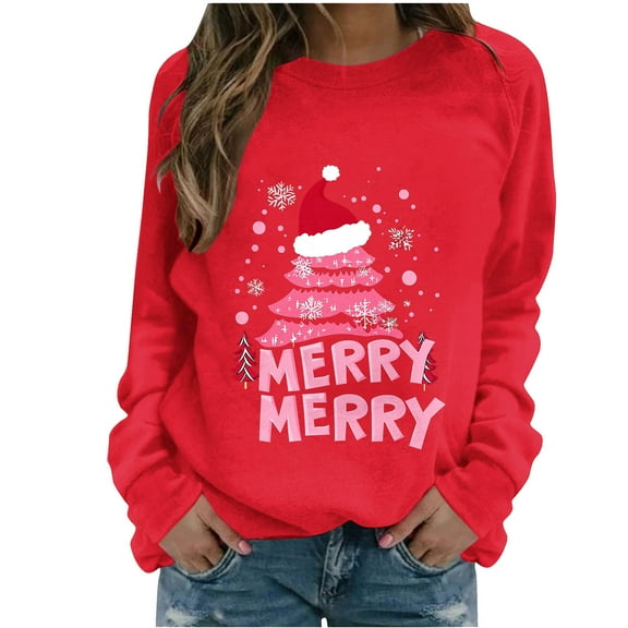 Maplenight Christmas Sweatshirts for Women Holiday Vacation Long Sleeve Shirts Xmas Graphic Crew Neck Sweatshirts