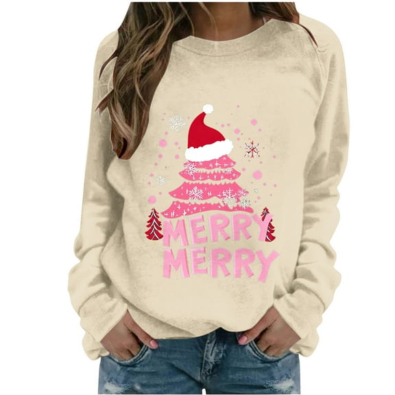 Maplenight Christmas Sweatshirts for Women Holiday Vacation Long Sleeve Shirts Xmas Graphic Crew Neck Sweatshirts