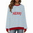 thumbnail image 1 of Maplenight Christmas Sweatshirts for Women Letter Printed Striped Crew Neck Sweatshirt Long Sleeve Regular Fit Casual Pullover Tops, 1 of 7