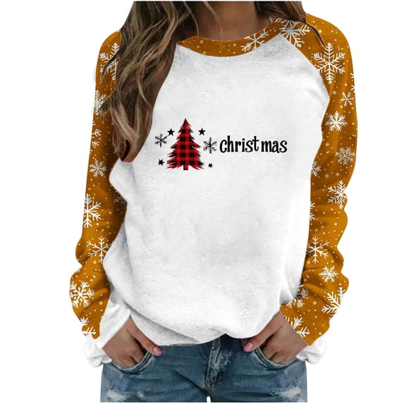Maplenight Christmas Sweatshirts for Women Loose Casual Crew Neck Pullover Sweatshirt Holiday Vacation Graphic Tees Tops