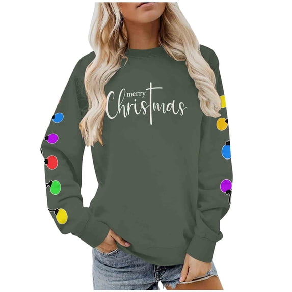 Maplenight Christmas Sweatshirts for Women Merry Christmas Fleece Pullover Sweatshirts Holiday Vacation Graphic Tees Tops