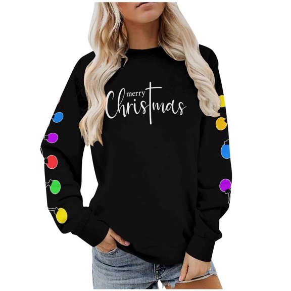 Maplenight Christmas Sweatshirts for Women Merry Christmas Fleece Pullover Sweatshirts Holiday Vacation Graphic Tees Tops