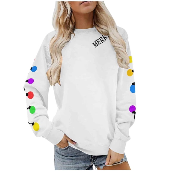 Maplenight Christmas Sweatshirts for Women Merry Christmas Fleece Pullover Sweatshirts Holiday Vacation Graphic Tees Tops