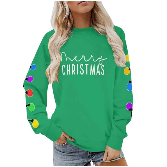 Maplenight Christmas Sweatshirts for Women Merry Christmas Fleece Pullover Sweatshirts Holiday Vacation Graphic Tees Tops