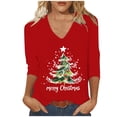 thumbnail image 1 of Maplenight Christmas TShirts for Women Holiday Loose Causal Graphic Tee Tops 3/4 Sleeve V-Neck Shirt Fall Shirts for Women, 1 of 4
