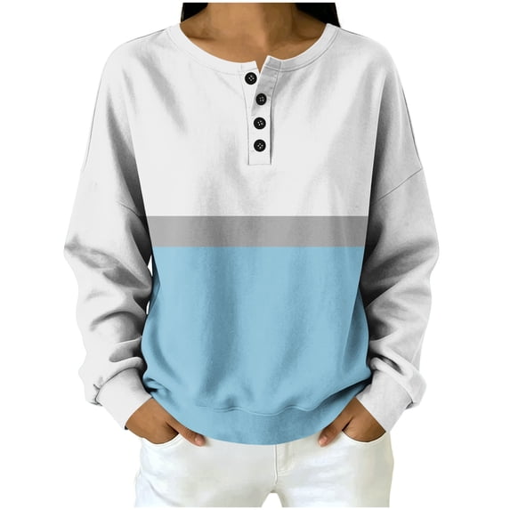 Maplenight Color Block Sweatshirt for Women Oversized Long Sleeve Henley Tops Casual Pullover Sweatshirts