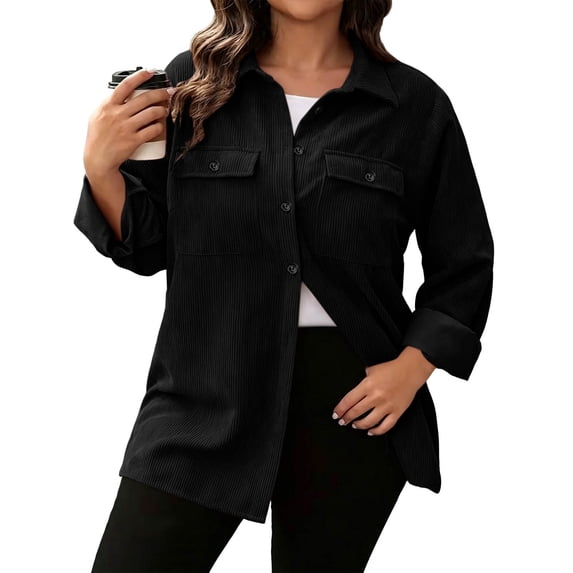 Maplenight Corduroy Shackets for Women Button Up Long Sleeve Oversized Loose Fit Casual Jacket Tops with Pocket