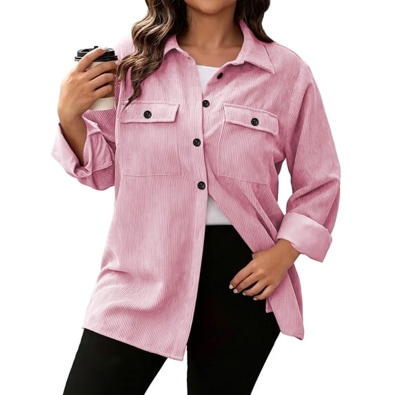 Maplenight Corduroy Shackets for Women Button Up Long Sleeve Oversized Loose Fit Casual Jacket Tops with Pocket