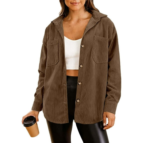 Maplenight Corduroy Shackets for Women Lapel Button Down Shirts Casual Long Sleeve Fall Jackets Tops