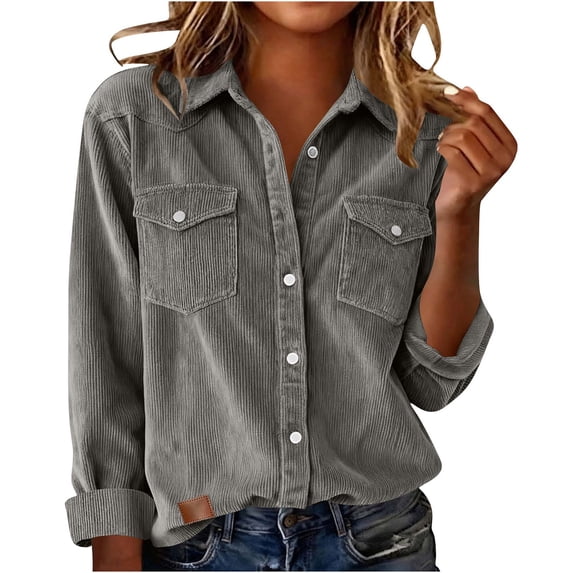 Maplenight Corduroy Shirts for Women Business Casual Tops Long Sleeve Button Down Shirts Lapel Dressy Blouses