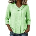 thumbnail image 1 of Maplenight Cotton Linen Blouses for Women 3/4 Sleeve Collared Button Plaid Shirts Casual Office Work Tops, 1 of 5