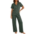 thumbnail image 1 of Maplenight Cotton Pajamas for Women Set 2 Piece Lounge Set Button Down Short Sleeve Top and Drawstring Long Pants Casual Sleepwear Nightwear, 1 of 7