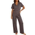 thumbnail image 1 of Maplenight Cotton Pajamas for Women Set 2 Piece Lounge Set Button Down Short Sleeve Top and Drawstring Long Pants Casual Sleepwear Nightwear, 1 of 7