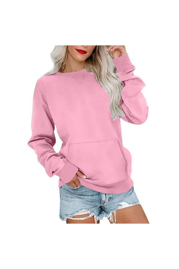 Crew Neck Sweatshirts for Women Casual Long Sleeve Pullover Sweatshirt Fall Winter Regular Fit Comfy Womens Tops