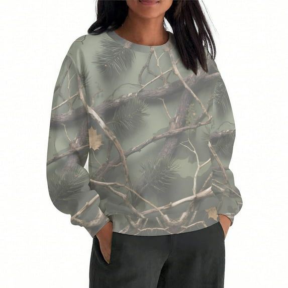 Maplenight Crewneck Sweatshirts for Women Casual Long Sleeve Tops Camo Maple Graphic Shirts Fall Fashion Clothes