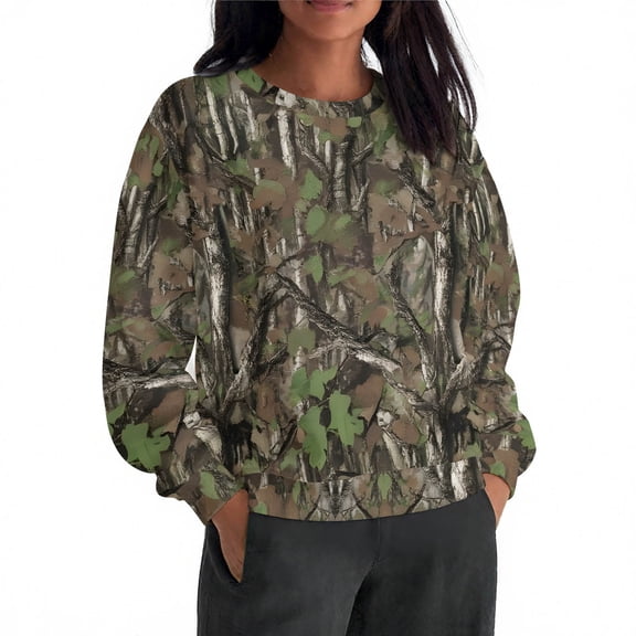 Maplenight Crewneck Sweatshirts for Women Casual Long Sleeve Tops Camo Maple Leaf Graphic Shirts Fall Fashion Clothes