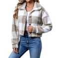 thumbnail image 1 of Maplenight Cropped Fleece Jacket Women Collared Plaid Button Down Winter Coat with Pockets Soft Warm Cozy Casual Work Office Jackets, 1 of 7