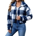 thumbnail image 1 of Maplenight Cropped Fleece Jacket Women Collared Plaid Button Down Winter Coat with Pockets Soft Warm Cozy Casual Work Office Jackets, 1 of 7