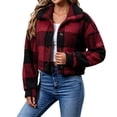 thumbnail image 1 of Maplenight Cropped Fleece Jacket Women Collared Plaid Button Down Winter Coat with Pockets Soft Warm Cozy Casual Work Office Jackets, 1 of 7