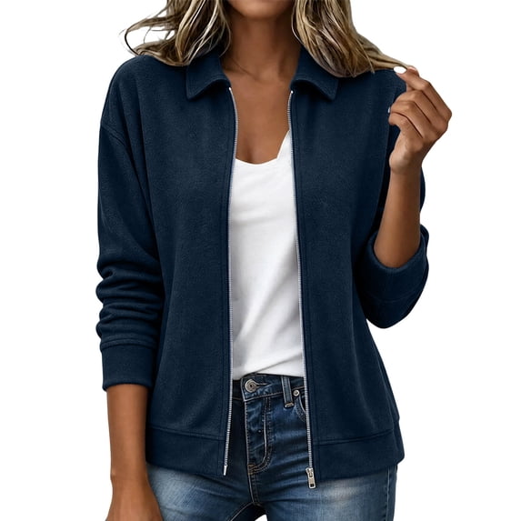 Maplenight Fall Jacket for Women Trendy Collared Zip Up Coat with Pockets Relaxed Fit Casual Jackets