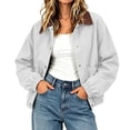 thumbnail image 1 of Maplenight Fall Jackets Women Collared Snap Closure Bomber Jacket Casual Vacation Travel Jackets with Pockets, 1 of 6