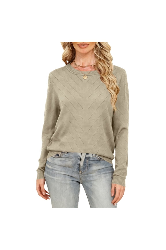 Fall Sweaters for Women Crew Neck Long Sleeve Pullover Tops Knit Soft Cozy Sweater Business Casual Fall Clothes