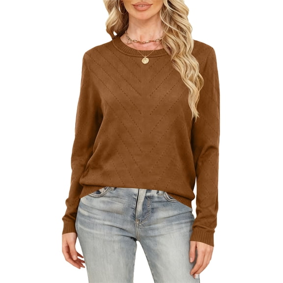 Maplenight Fall Sweaters for Women Crew Neck Long Sleeve Pullover Tops Knit Soft Cozy Sweater Business Casual Fall Clothes