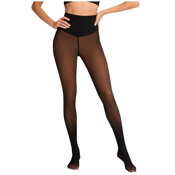 Maplenight Fleece Lined Tights Sheer Women Oversized Fake Translucent Pantyhose High Waist Thermal Leggings for Women