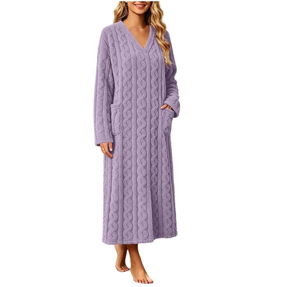 Maplenight Fleece Nightgown for Women Cozy Plush Long Sleeve Nightgowns Winter Warm Loungewear
