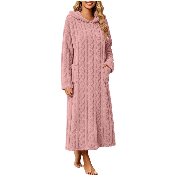 Maplenight Fleece Nightgown for Women Cozy Plush Long Sleeve Nightgowns with Hood Winter Warm Loungewear