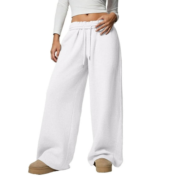 Maplenight Fleece Sweatpants for Women Elastic Wide Leg Pants with Drawstring Outdoor Running Lounge Pants for Fall Winter