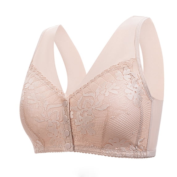 Maplenight Front Closure Bralettes for Women No Underwire Full Coverage Wide Back Seamless Senior Wireless Snap Closing Everyday Bra