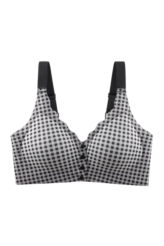 Front Closure Bras for Women Plaid No Underwire Full Coverage Support Bralettes Comfy Breathable Push up Bras