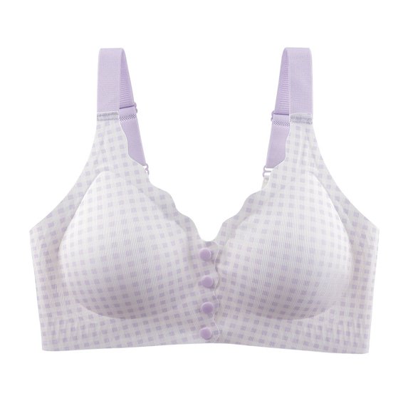 Maplenight Front Closure Bras for Women Plaid No Underwire Full Coverage Support Bralettes Comfy Breathable Push up Bras