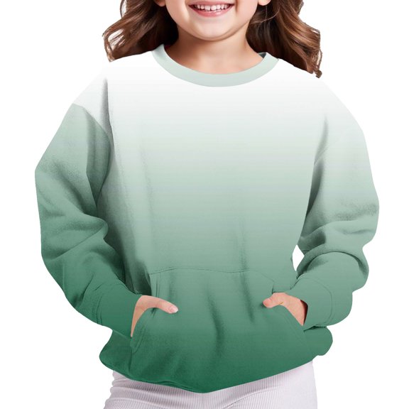 Maplenight Girls Crew Neck Sweatshirt Trendy Pullover Sweatshirts Gradient Color Loose Casual Long Sleeve Shirts with Pocket