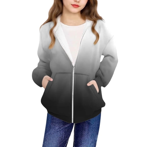 Maplenight Girls Sweatshirt Full Zip Long Sleeve Trendy Hooded Jackets Fall Winter Gradient Color Casual Sweatshirts with Pocket