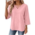 thumbnail image 1 of Maplenight Going Out Tops for Women V Neck Criss Cross Front 3/4 Sleeve Shirts Casual Vacation Womens Fall Tops, 1 of 7