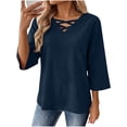 thumbnail image 1 of Maplenight Going Out Tops for Women V Neck Criss Cross Front 3/4 Sleeve Shirts Casual Vacation Womens Fall Tops, 1 of 7