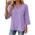 thumbnail image 1 of Maplenight Going Out Tops for Women V Neck Criss Cross Front 3/4 Sleeve Shirts Casual Vacation Womens Fall Tops, 1 of 7