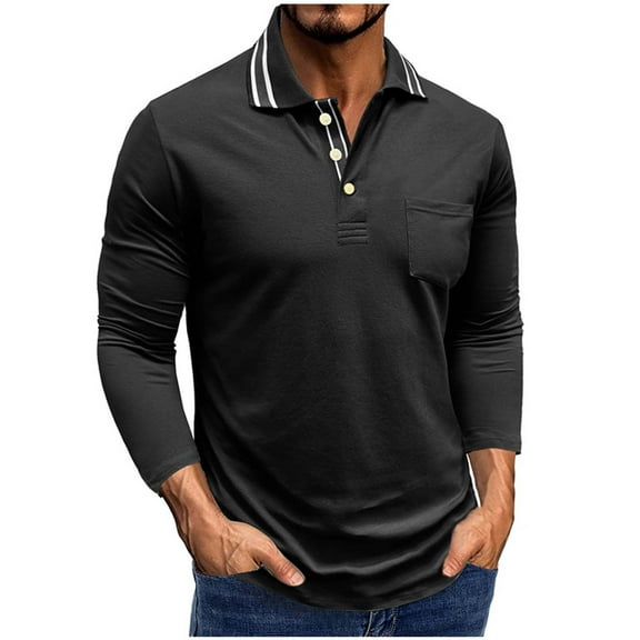 Maplenight Golf Shirts for Men Lapel Long Sleeve Button Pullover Tops Fall Winter Loose Casual Comfy Work Business Mens Golf Shirts with Pocket