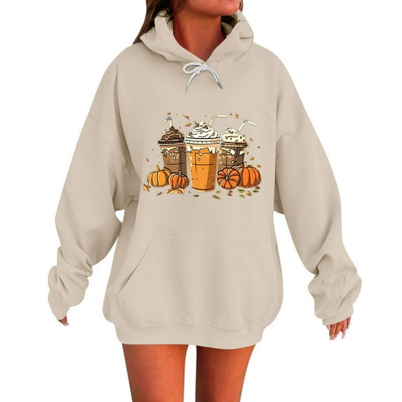 Maplenight Halloween Sweatshirt Hoodies for Women Pumpkin Graphic Long Sleeve Pullover Womens Tops with Pocket Loose Casual Hooded Sweatshirts