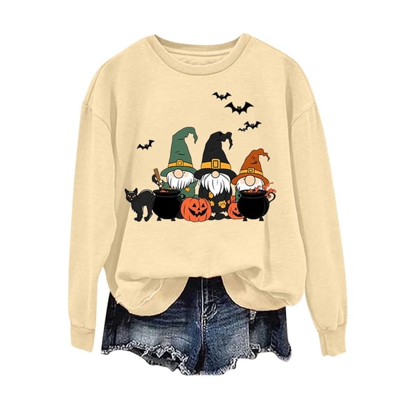 Maplenight Halloween Sweatshirt for Women Gnome Pumpkin Graphic Long Sleeve Crew Neck Pullover Womens Tops for Fall Winter