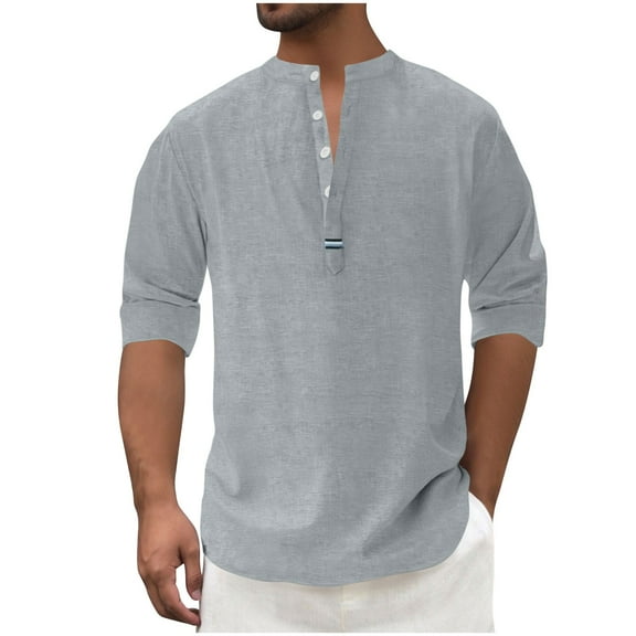 Maplenight Henley Shirts for Men Long Sleeve Button Trendy Shirts Summer Fall Solid Loose Vacation Casual Pullover Tops