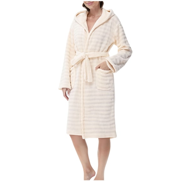 Maplenight Hooded Robes for Women Fleece Soft Long Hooded Robe for Women Plush Fuzzy Cozy Warm Spa Bathrobe