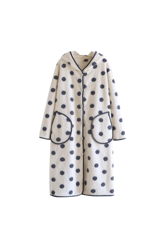 Hooded Robes for Women Soft Warm Long Sleeve Button Down Housecoat Plush Fuzzy Fleece Bathrobes with Pockets