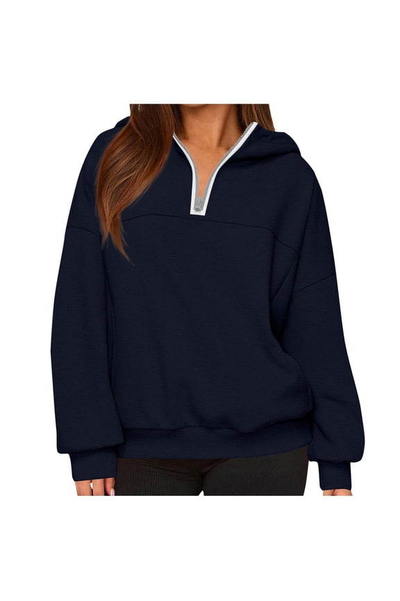 Hooded Sweatshirts for Women Casual Quarter Zip Hoodies Fall Winter Relaxed Fit Long Sleeve Pullover Sweatshirt